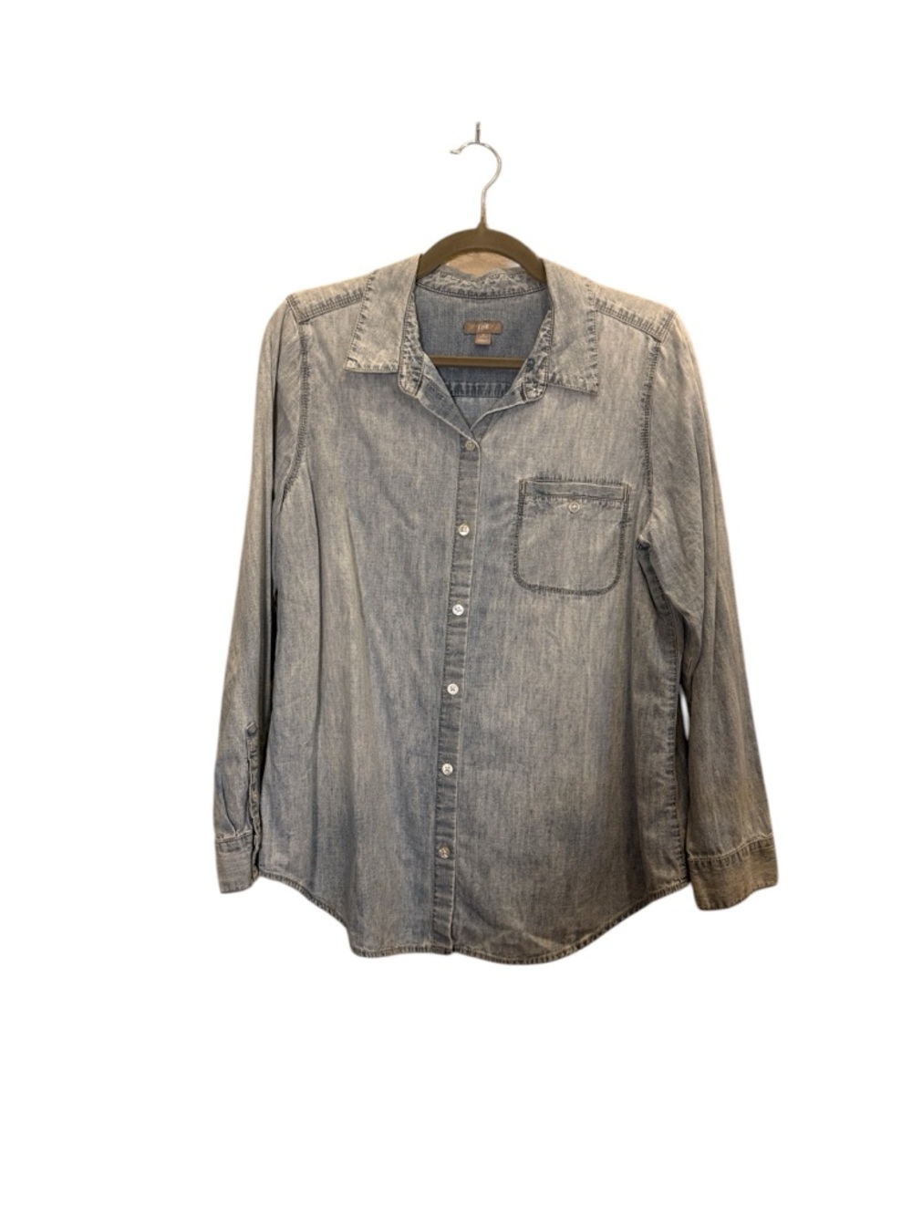 J. Jill Light Blue Denim Button-Down 100% Cotton Shirt sz MP